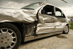 Damaged car that has been abandoned